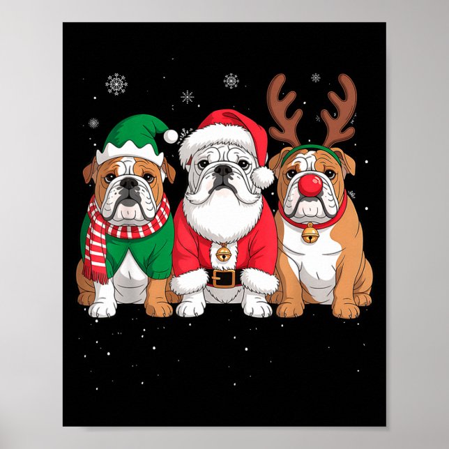 Funny Santa Reindeer English Bulldog Dog Women Men Poster (Front)