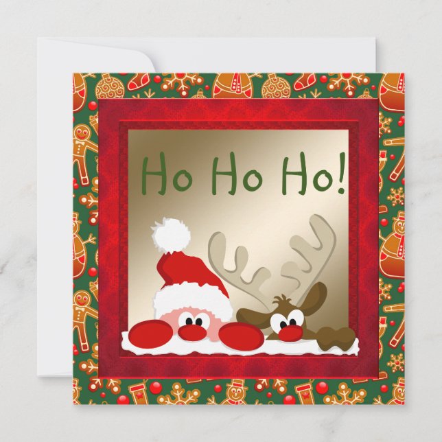 Funny Santa & Reindeer Kids' Xmas Card (Front)