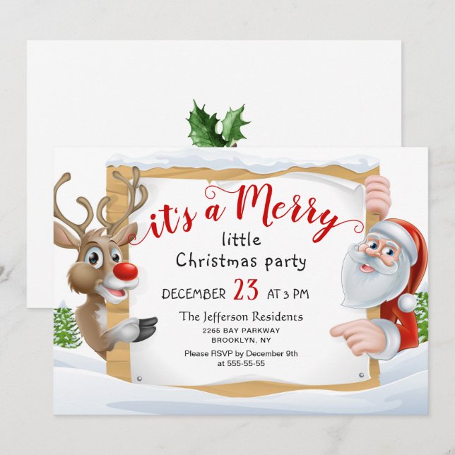 Funny Santa Reindeer Merry Little Christmas Party Invitation (Front/Back)