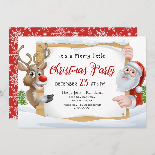 Funny Santa Reindeer Merry Little Christmas Party Invitation (Front/Back)