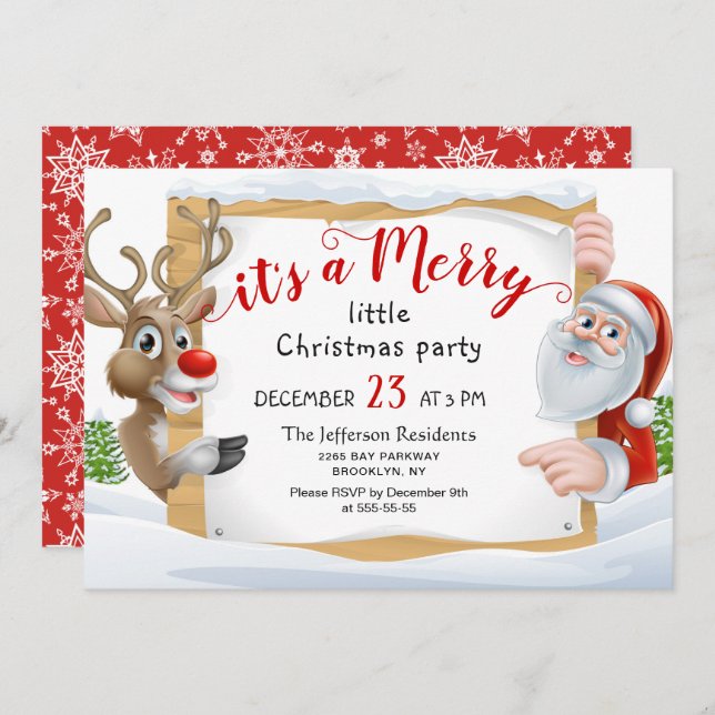 Funny Santa Reindeer Merry Little Christmas Party Invitation (Front/Back)