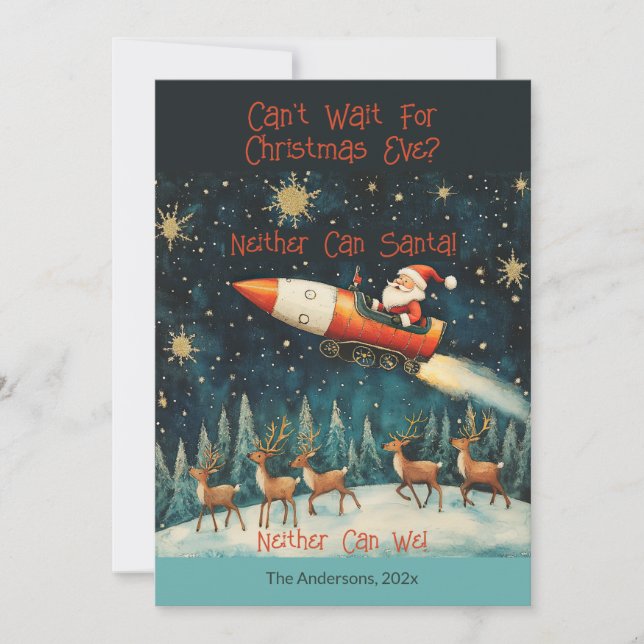 Funny Santa Retro Christmas Eve Flat Holiday Card (Front)