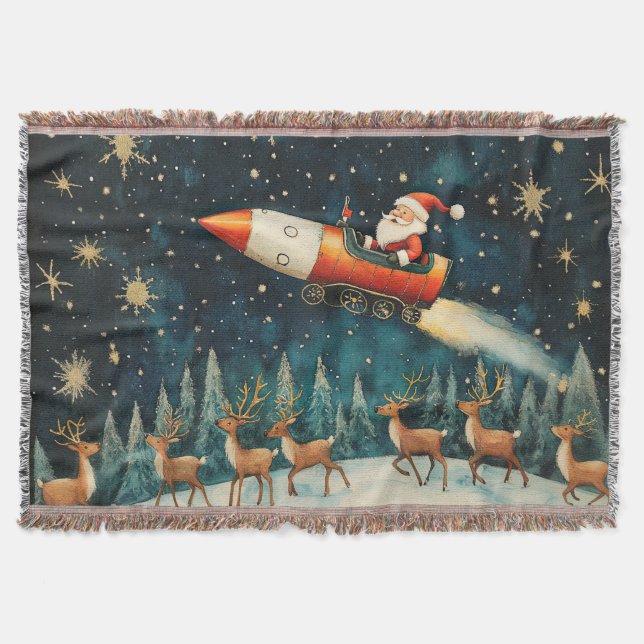 Funny Santa Retro Christmas Eve Throw Blanket (Front)