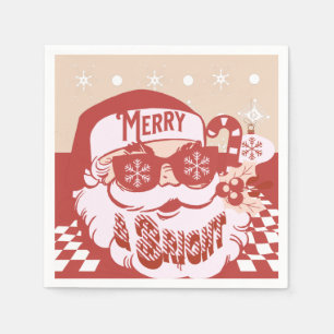 Funny Santa Retro Red Pink Christmas Party Napkin