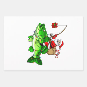 Funny Santa Riding A Fish Christmas Fishing Fisher Wrapping Paper Sheet
