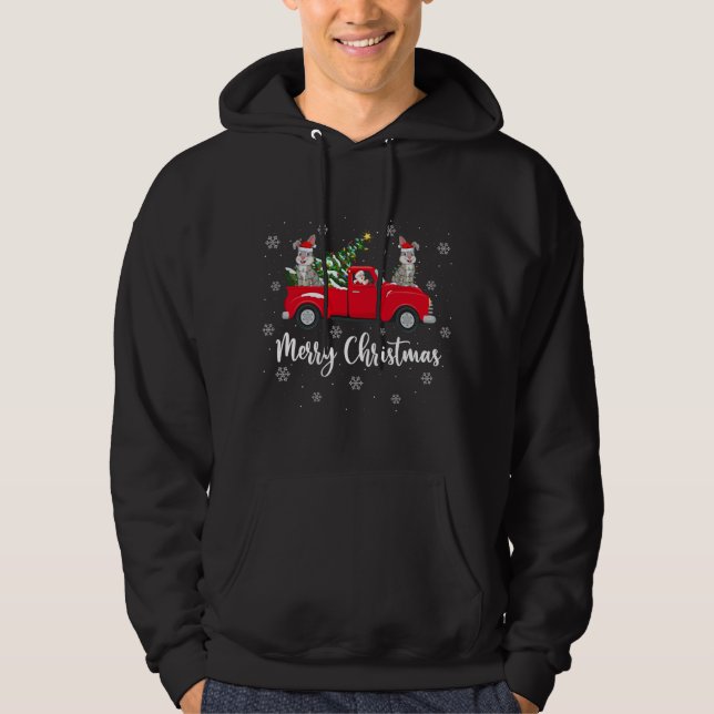 Funny Santa Riding Christmas Tree Truck Bunny Chri Hoodie (Front)