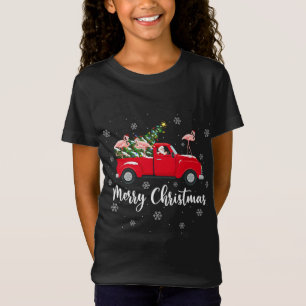 Funny Santa Riding Christmas Tree Truck Flamingo C T-Shirt