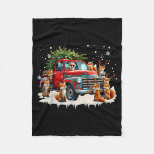 Funny Santa Riding Christmas Tree Truck Fox Christ Fleece Blanket