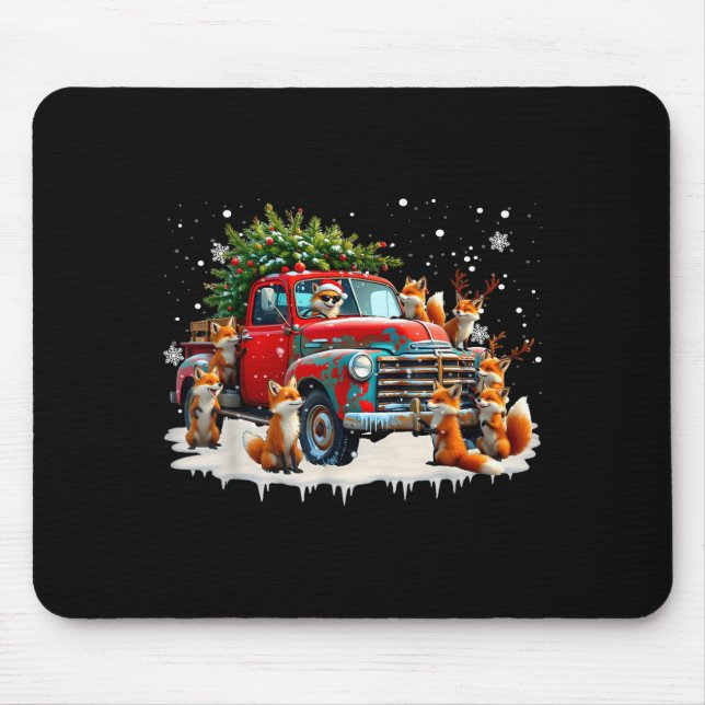 Funny Santa Riding Christmas Tree Truck Fox Christ Mouse Mat (Front)