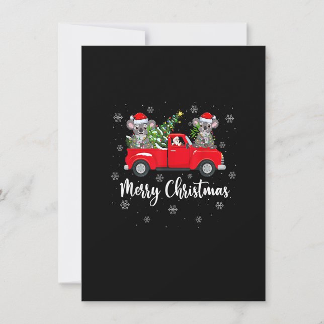 Funny Santa Riding Christmas Tree Truck Koala Chri Invitation (Front)
