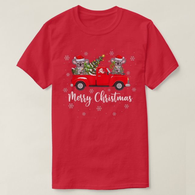 Funny Santa Riding Christmas Tree Truck Koala Chri T-Shirt (Design Front)