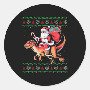 Funny Santa Riding Dinosaur Animal Ugly Christmas  Classic Round Sticker