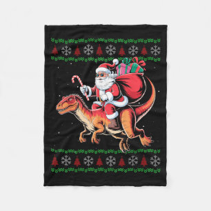 Funny Santa Riding Dinosaur Animal Ugly Christmas  Fleece Blanket
