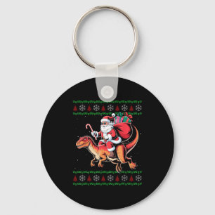 Funny Santa Riding Dinosaur Animal Ugly Christmas Key Ring