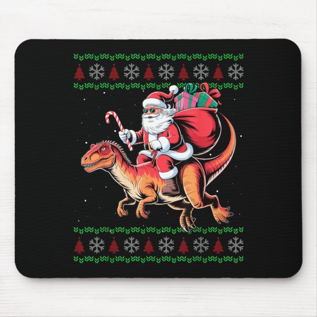 Funny Santa Riding Dinosaur Animal Ugly Christmas  Mouse Mat (Front)