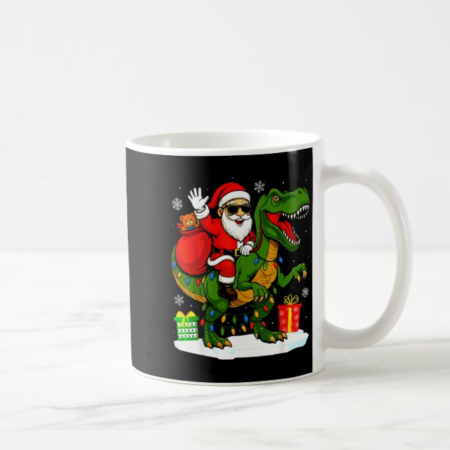 Funny Santa Riding Dinosaur T Rex Christmas Santa  Coffee Mug (Right)