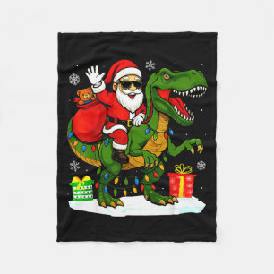 Funny Santa Riding Dinosaur T Rex Christmas Santa Fleece Blanket