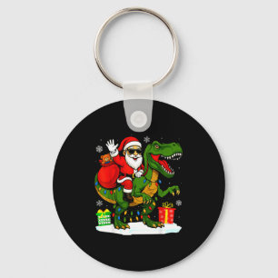 Funny Santa Riding Dinosaur T Rex Christmas Santa Key Ring
