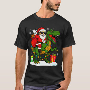 Funny Santa Riding Dinosaur T Rex Christmas Santa  T-Shirt
