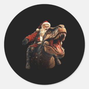 Funny Santa Riding Dinosaur, Vintage Christmas Art Classic Round Sticker