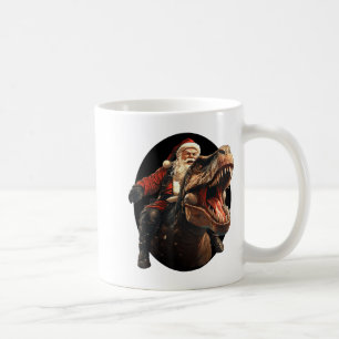 Funny Santa Riding Dinosaur, Vintage Christmas Art Coffee Mug