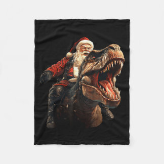Funny Santa Riding Dinosaur, Vintage Christmas Art Fleece Blanket