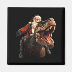 Funny Santa Riding Dinosaur, Vintage Christmas Art Magnet