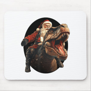 Funny Santa Riding Dinosaur, Vintage Christmas Art Mouse Mat