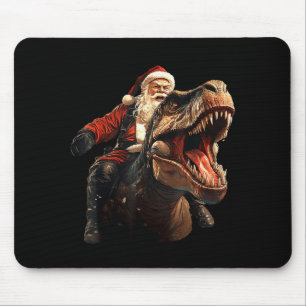 Funny Santa Riding Dinosaur, Vintage Christmas Art Mouse Mat