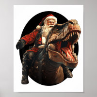 Funny Santa Riding Dinosaur, Vintage Christmas Art