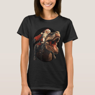 Funny Santa Riding Dinosaur, Vintage Christmas Art T-Shirt