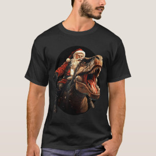 Funny Santa Riding Dinosaur, Vintage Christmas Art T-Shirt