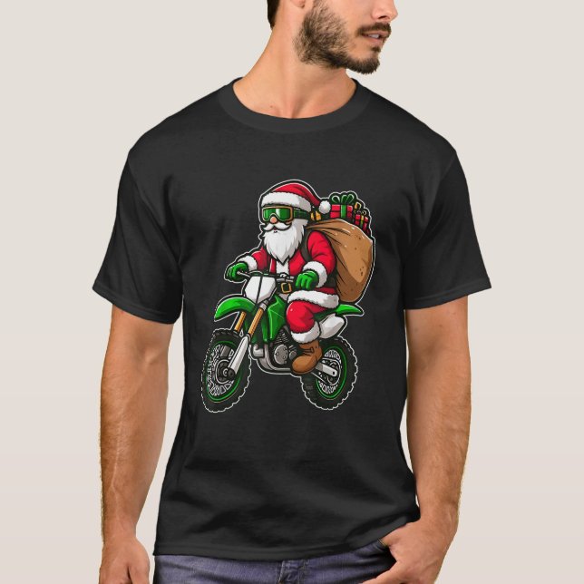 Funny Santa Riding Dirt Bike Christmas Pajama for  T-Shirt (Front)
