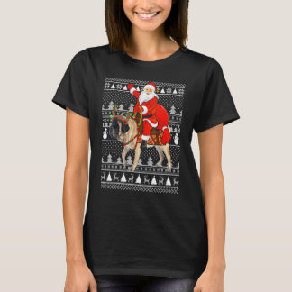 Funny Santa Riding English Mastiff Dog Ugly Christ T-Shirt