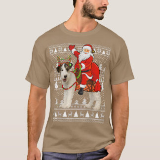 Funny Santa Riding Fo Terrier Dog Ugly Christmas T-Shirt
