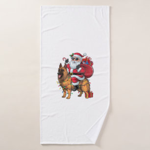 Funny Santa Riding German Shepherd Dog Christmas  Bath Towel