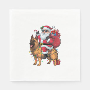 Funny Santa Riding German Shepherd Dog Christmas Napkin
