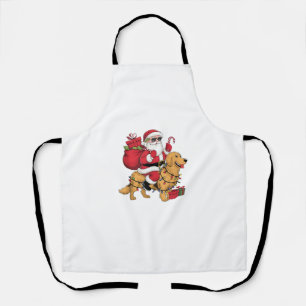 Funny Santa Riding Golden Retriever Dog Christmas Apron