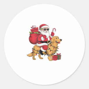 Funny Santa Riding Golden Retriever Dog Christmas Classic Round Sticker