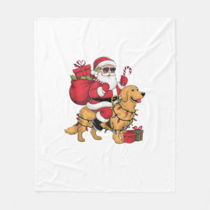 Funny Santa Riding Golden Retriever Dog Christmas  Fleece Blanket