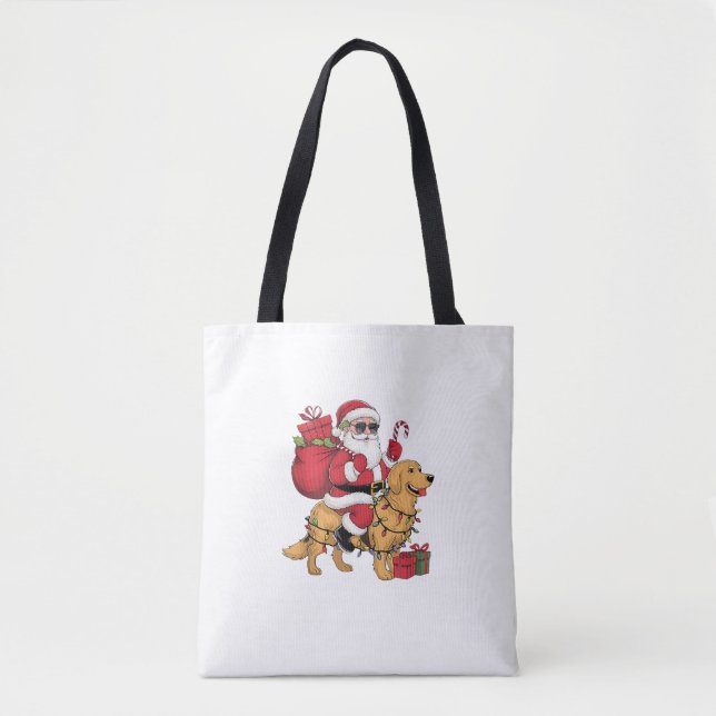 Funny Santa Riding Golden Retriever Dog Christmas  Tote Bag (Front)