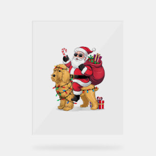 Funny Santa Riding Goldendoodle Dog Christmas Acrylic Sign