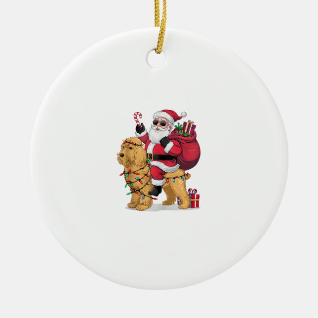 Funny Santa Riding Goldendoodle Dog Christmas  Ceramic Tree Decoration (Front)