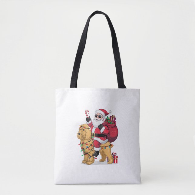 Funny Santa Riding Goldendoodle Dog Christmas  Tote Bag (Front)