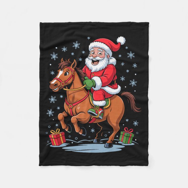 Funny Santa Riding Horse Equestrian Christmas Xmas Fleece Blanket (Front)