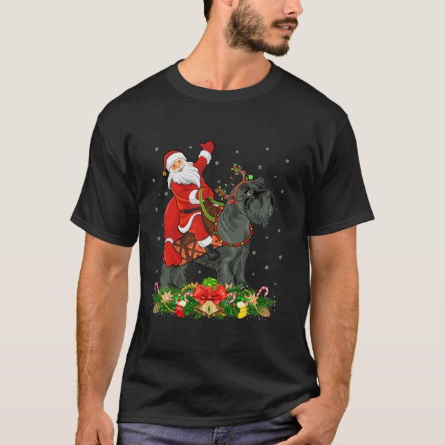 Funny Santa Riding Miniature Schnauzer Dog Christm T-Shirt (Front)