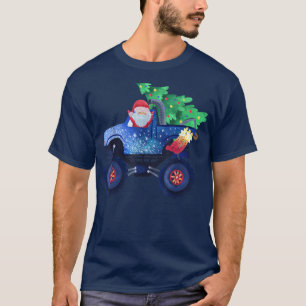 Funny Santa Riding Monster Truck with Christmas Tr T-Shirt