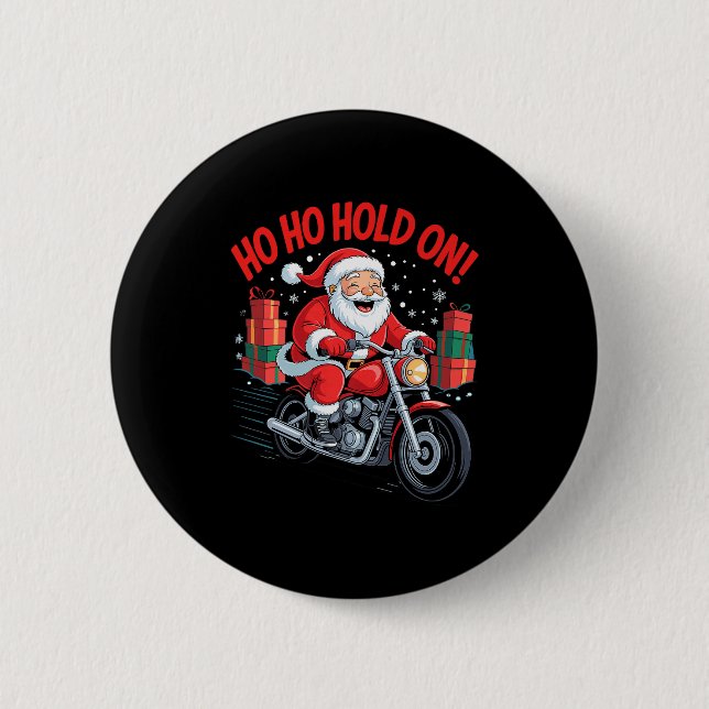 Funny Santa Riding Motorcycle Holiday Christmas Xm 6 Cm Round Badge (Front)