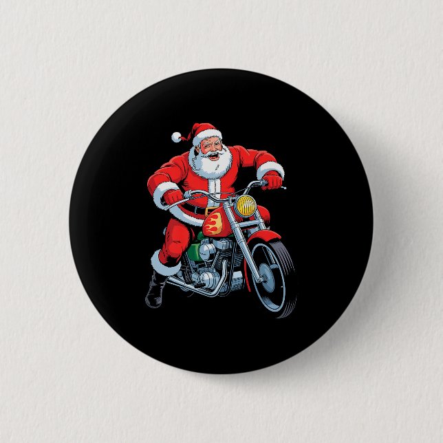 Funny Santa Riding Motorcycle Holiday Christmas Xm 6 Cm Round Badge (Front)