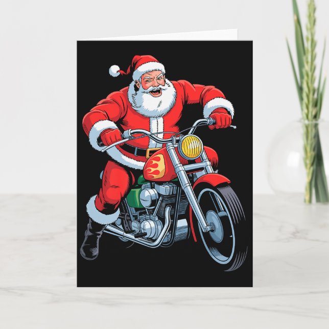 Funny Santa Riding Motorcycle Holiday Christmas Xm Card (Front)